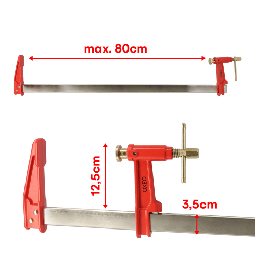 Lot de 6 serre-joints à pompe - 2 x 30cm, 60cm et 80cm - Acier laminé - Frein anti glissement