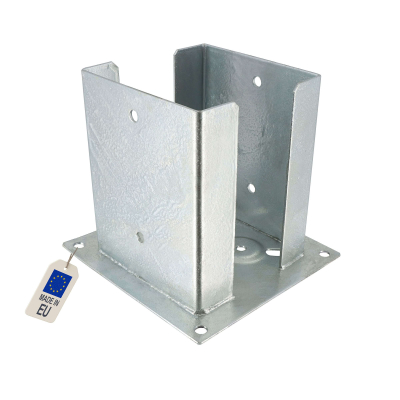 Embase pied de poteau fendu à visser - Acier galvanisé - Platine 260x260 mm - Ht 200 mm - Fabrication Europe