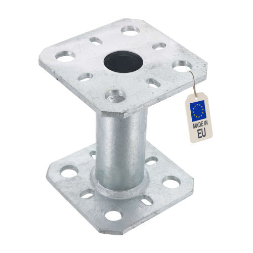 2 Embases pied de poteau - Platine carré 80x80mm - Diamètre 30mm - Acier galvanisé à chaud - Ht 100mm - Fabrication Europe