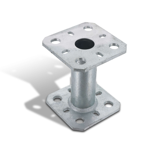 2 Embases pied de poteau - Platine carré 80x80mm - Diamètre 30mm - Acier galvanisé à chaud - Ht 100mm - Fabrication Europe