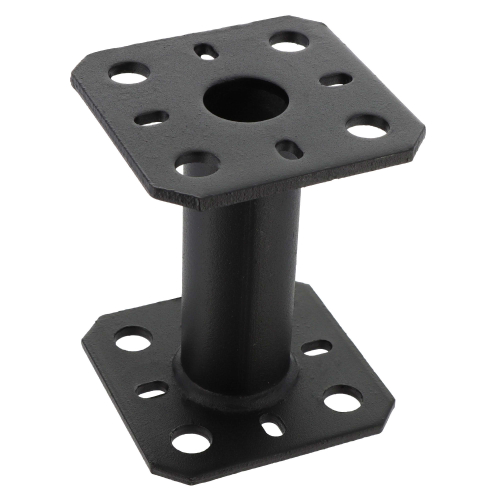 2 Embases pied de poteau - Platine carré 80x80mm - Diamètre 30mm - Acier galvanisé noir - Ht 100mm - Fabrication Europe