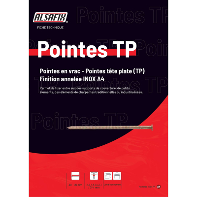 Pointe Annelée INOX A4 en Vrac Tête Plate (TP) 2,8/3,1 x 1 kg Alsafix