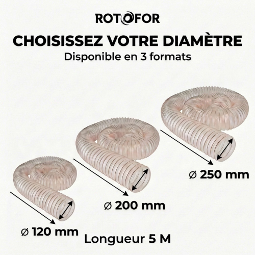 Tuyau flexible d'aspiration en polyuréthane - Diamètre de 100 mm + 2 colliers de serrage