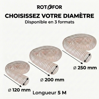 Tuyau flexible d'aspiration en polyuréthane - Diamètre de 100 mm + 2 colliers de serrage