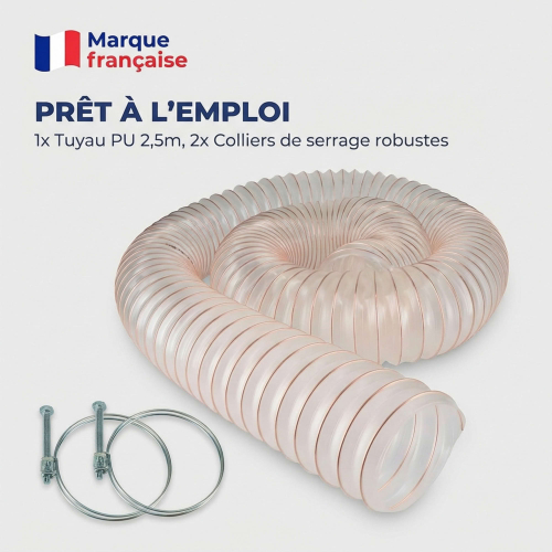 Tuyau flexible d'aspiration en polyuréthane - Diamètre de 100 mm + 2 colliers de serrage