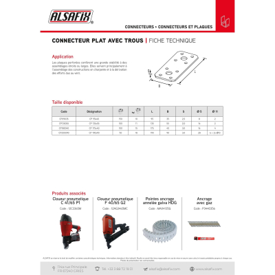 Connecteur plats avec trous (L x l x ép) 95 x 35 x 2,5 mm - AL-CP095035 - Alsafix