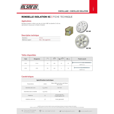 100 rondelles d'isolation avec capuchon KC D. 60 mm pour vis VBF ou cheville NFA