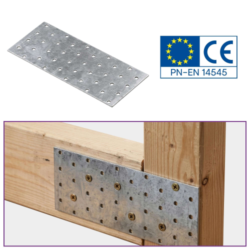 20 plaques d'assemblage perforées - Connecteurs bois - Acier galvanisé - 200x80 mm - Epaisseur 2 mm - Fabrication européenne