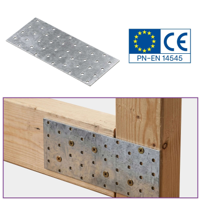 20 plaques d'assemblage perforées - Connecteurs bois - Acier galvanisé - 200x80 mm - Epaisseur 2 mm - Fabrication européenne