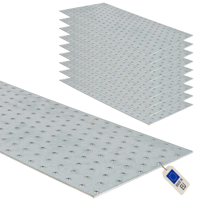 10 plaques d'assemblage perforées - Connecteurs bois - Acier galvanisé - 200x400 mm - Epaisseur 2 mm - Fabrication européenne