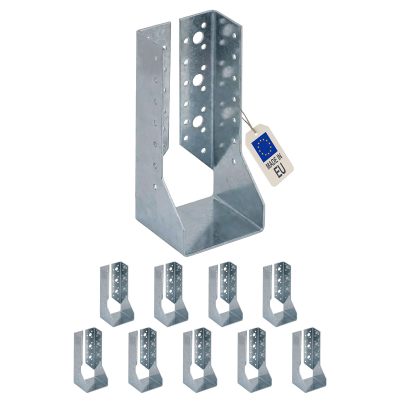 10 sabots de charpente à ailes intérieures - Larg. 80 x Ht. 182 mm - Connecteurs de poutres - Acier galva - Fabriqué en Europe