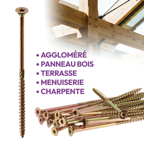 200 Vis bois Torx à tête fraisée plate expert - Acier galvanisé - anti-fendage - moletage de serrage