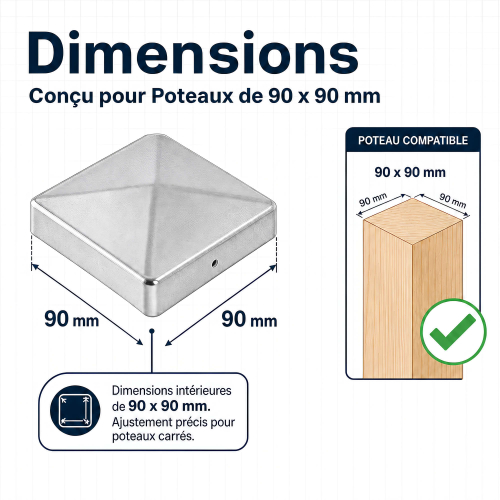 Chapeau de poteau pyramidal zingué à visser - 90 x 90 mm