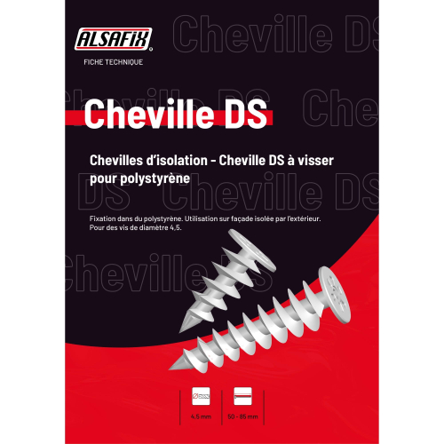 100 chevilles à visser pour polystyrène DS 050 - Longueur 50 mm - DS050 - Alsafix