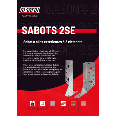 Sabot de charpente à ailes extérieures à 2 éléments (P x l x H x ép) 80 x 30 x 98 x 2,0 mm - AL-2SE30098 - Alsafix