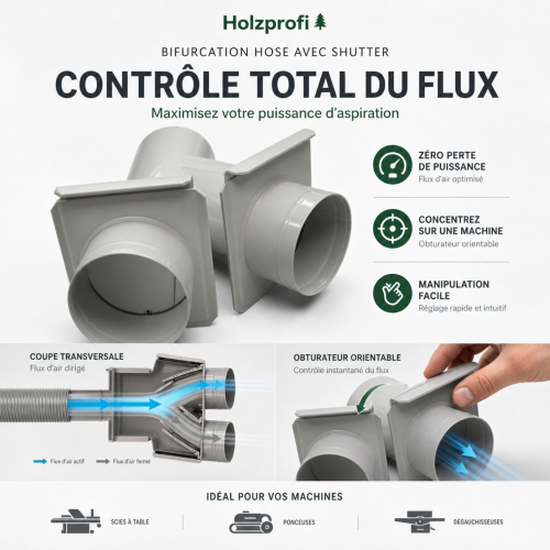 Tuyau de bifurcation avec obturation entrée 100 sortie 100/100 mm - AB-AM100 100/100 - Holzprofi