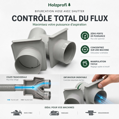 Tuyau de bifurcation avec obturation entrée 100 sortie 100/100 mm - AB-AM100 100/100 - Holzprofi