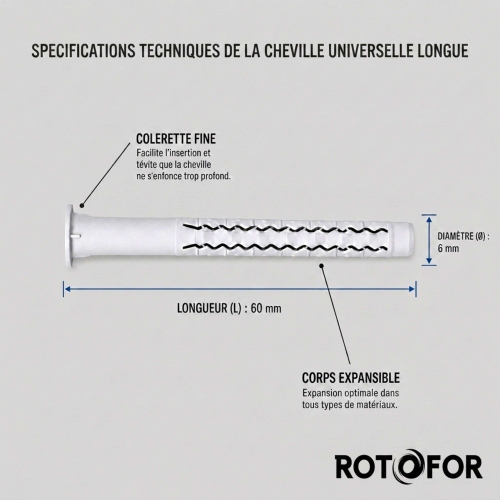 100 chevilles universelles longues - 6.0 x 60