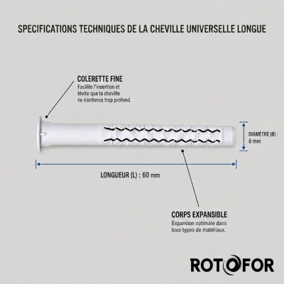 100 chevilles universelles longues - 6.0 x 60