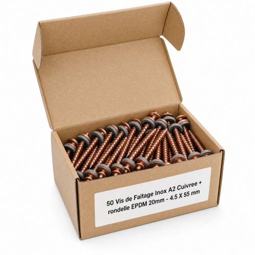 50 Vis de Faitage Inox A2 Cuivree + rondelle EPDM 20mm - 4.5 X 55 mm