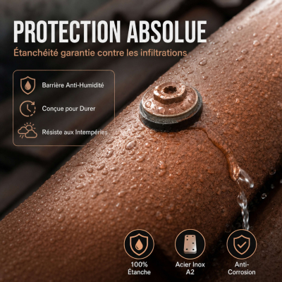 50 Vis de Faitage Inox A2 Cuivree + rondelle EPDM 20mm - 4.5 X 55 mm