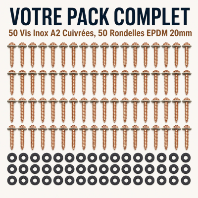 50 Vis de Faitage Inox A2 Cuivree + rondelle EPDM 20mm - 4.5 X 55 mm