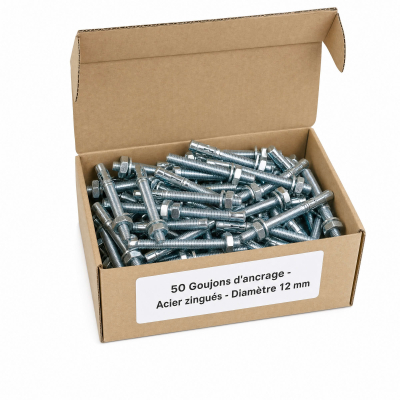50 Goujons DAncrage - Opt7 - Acier zingués - diamètre 12 mm