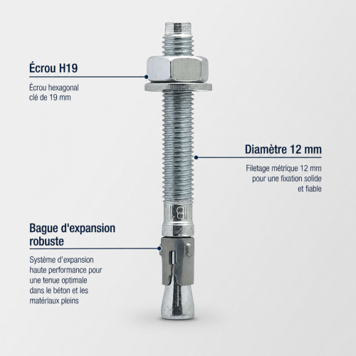 50 Goujons DAncrage - Opt7 - Acier zingués - diamètre 12 mm
