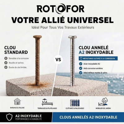 Pointes / Clous annelés tête bombée Inox A2 - Diam 2.5 mm - 1kg (environ 500-700 pcs)