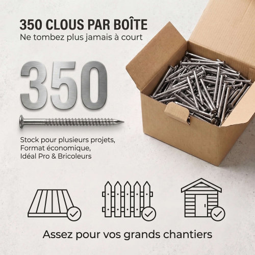 Pointes / clous annelés anti-retrait - Lot de 1kg (environ 350) - inox A4 anti-rouille