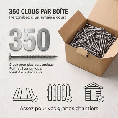 Pointes / clous annelés anti-retrait - Lot de 1kg (environ 350) - inox A4 anti-rouille