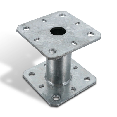 2 Embases pied de poteau - Platine 100x100mm - Diamètre 40mm - Acier galvanisé à chaud - Ht 100mm - Fabrication Europe
