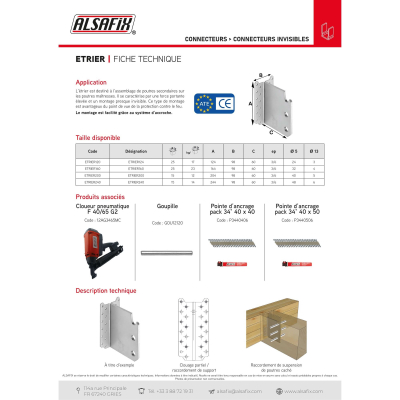 Etrier (H x L x l x ép) 240 x 104 x 62 x 0,5 mm - AL-ETRIER240 - Alsafix