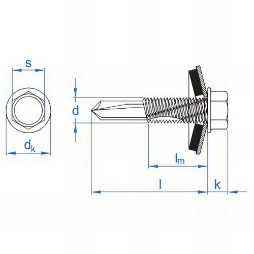 250 Vis autoperceuse - Tête hexagonale avec rondelle intégrée D. 10,5 x L. 63 mm