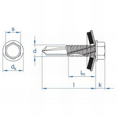 250 Vis autoperceuse - Tête hexagonale avec rondelle intégrée D. 10,5 x L. 63 mm