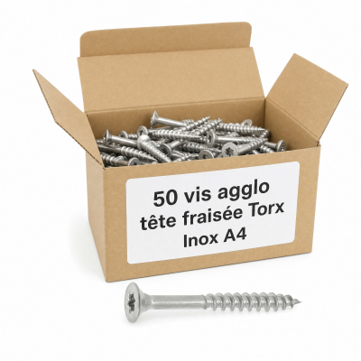 50 vis agglo tête fraisée Torx Inox A4 - Diamètre 4 mm