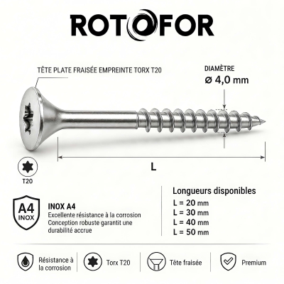 50 vis agglo tête fraisée Torx Inox A4 - Diamètre 4 mm 2