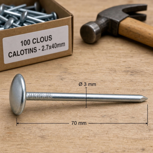100 Clous Calotins - diamètre 3 mm X 70 mm