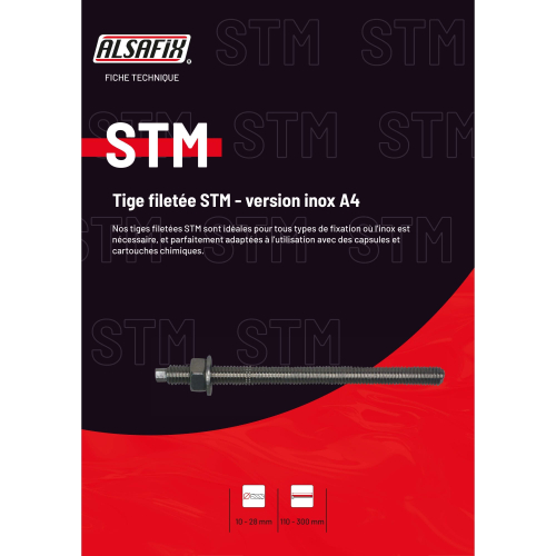 10 tiges filetées INOX A4 avec écrou et rondelle STM M10 x Lt. 130 mm - PO23110 - Alsafix