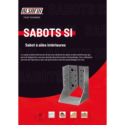 Sabot de charpente à ailes intérieures (P x l x H x ép) 80 x 120 x 190 x 2,0 mm - AL-SI120190 - Alsafix