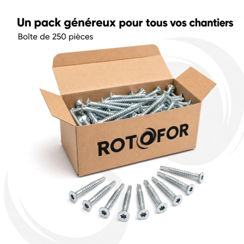 250 Vis Autoperceuses acier Ailettes tête fraisée Torx - diamètre 4,8 mm