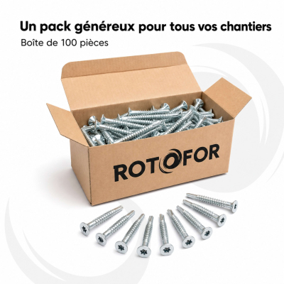 100 vis autoperceuses acier Ailettes tête fraisée Torx - diamètre 6,3 mm