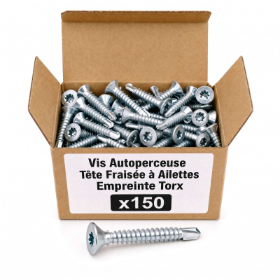 150 vis autoperceuses acier Ailettes tête fraisée Torx - diamètre 6,3 mm