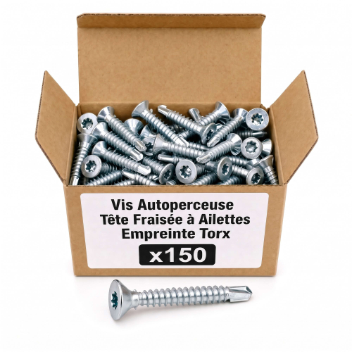 150 vis autoperceuses acier Ailettes tête fraisée Torx - diamètre 6,3 mm