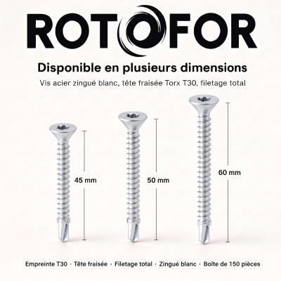150 vis autoperceuses acier Ailettes tête fraisée Torx - diamètre 6,3 mm