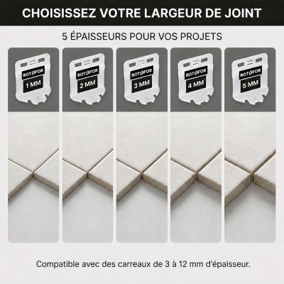 Lot de 100 croisillons autonivelants pour carrelage de 3 mm à 12 mm 2