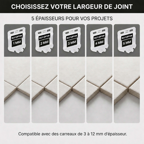 Lot de 100 croisillons autonivelants pour carrelage de 3 mm à 12 mm