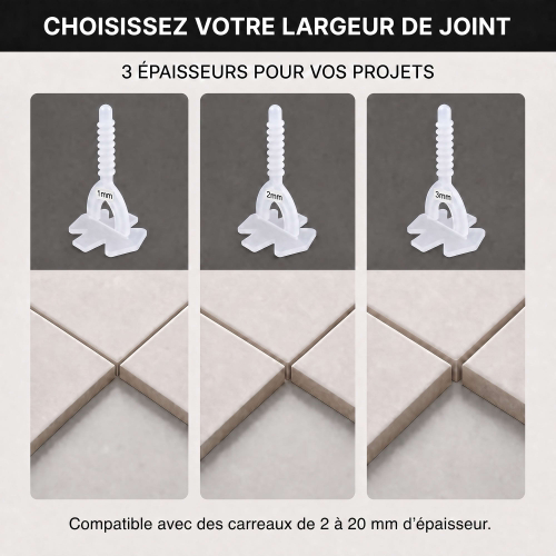 Lot de 100 croisillons HI-FIX auto-nivelant pour carreaux de 2 à 20 mm - pro carrelage