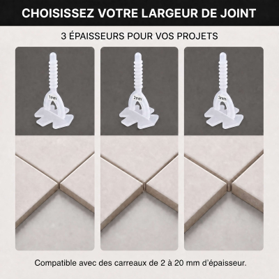 Lot de 100 croisillons HI-FIX auto-nivelant pour carreaux de 2 à 20 mm - pro carrelage