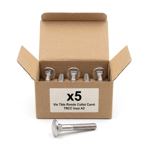 5 Vis tête ronde collet carré DIN603 inox A2 - diamètre 10 mm